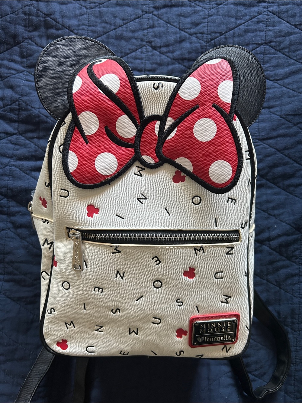 Loungefly Minnie Mouse Cream Backpack with Red Polka Dot Bow & Black Ears